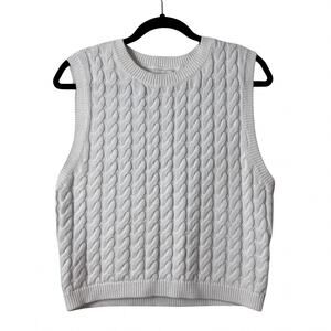 Abercrombie & Fitch Cable Knit Sweater Vest L White Y2K Fisherman Grandpa-Core